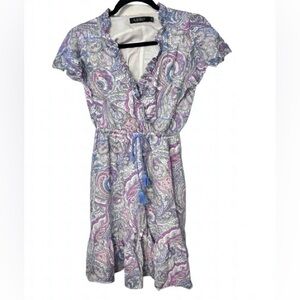 XS Ralph Lauren Silk Cotton Paisley Dress Blue Purple Pink Dress Boho Peasant